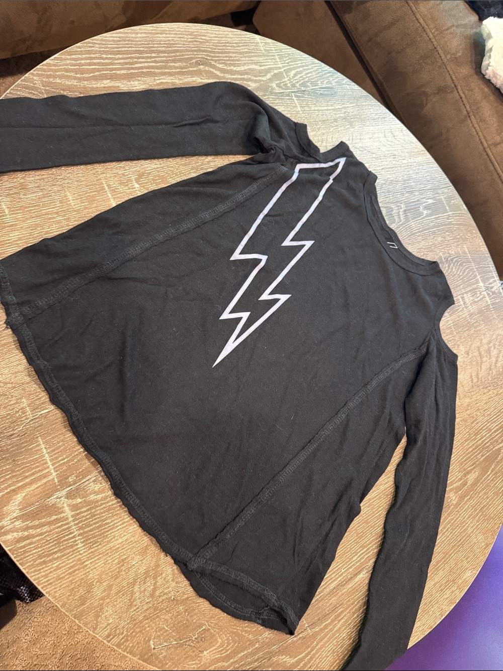 So Nikki Black Long Sleeve Top with Silver Lightning Bolt Graphic